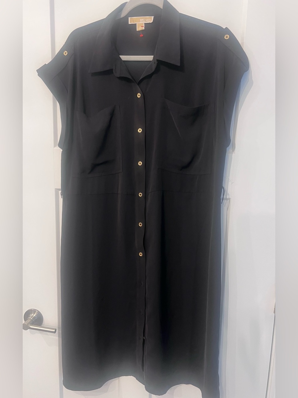 Michael Kors Black Shirt Midi Dress with Gold Buttons